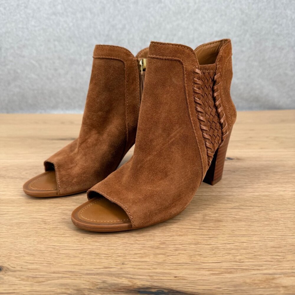 Franco Sarto Womens Sylvania Suede Leather Open Toe Heeled Booties Size 5.5 Boho